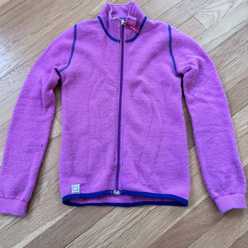 Girls Pink Zip-Up Woolpower 400 Mid-layer Jacket; Size 134-140cm (M)